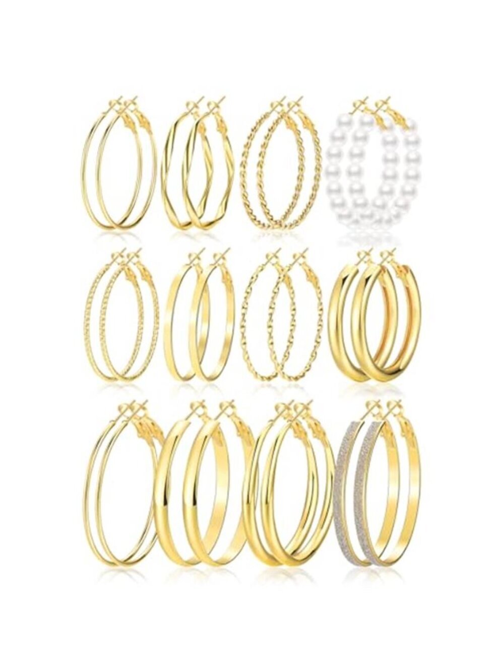 12 Pairs Gold Hoop Earrings Set for Women,Fashion Jewelry Gifts 40mm/50mm